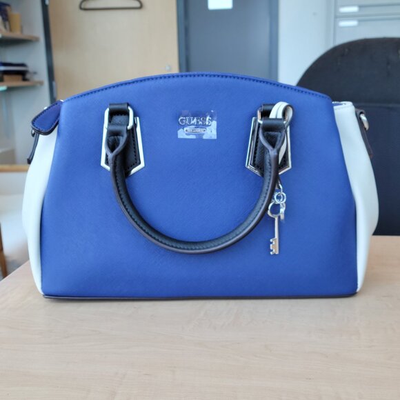 NWOT Guess Magnifico Blue Multi Top Handle Handbag - Picture 1 of 14